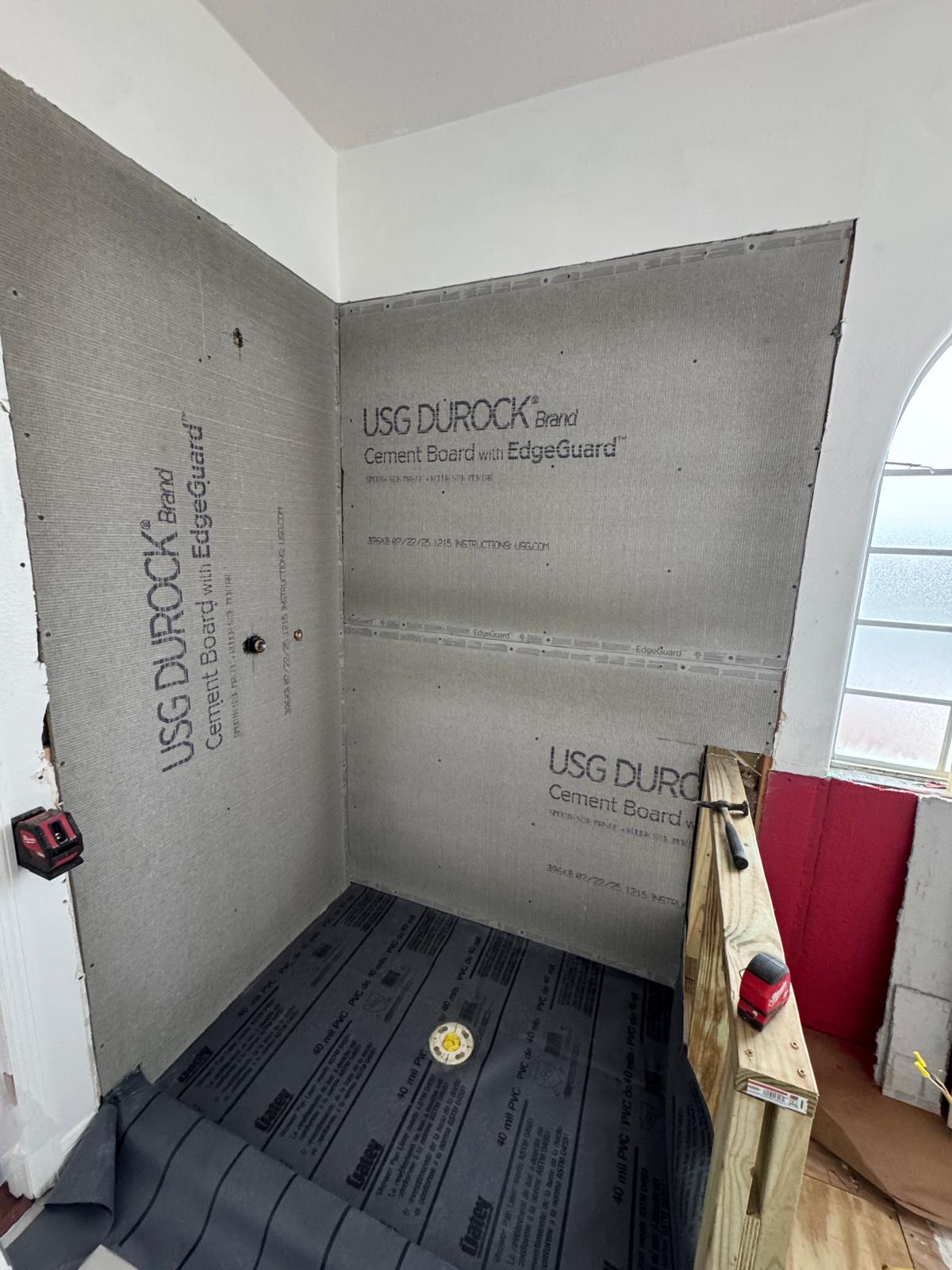 Shower wall prep before tile installation